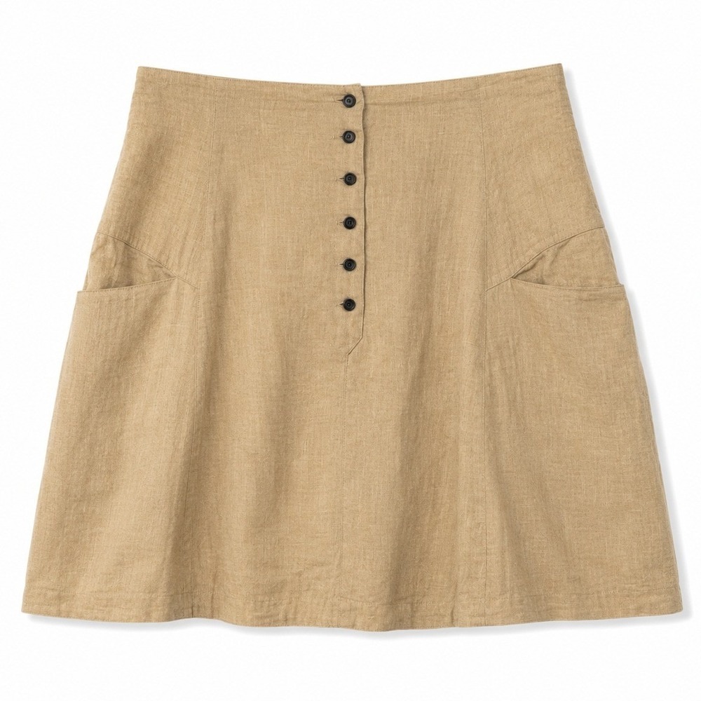 Rachel Comey Tan Linen Button Front Mini Skirt with Pockets Size L Made in USA